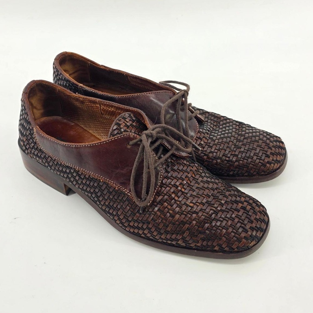 Sesto Meucci Brown Woven Leather Lace Up Oxford Shoes Made in Italy Womens 6M‎